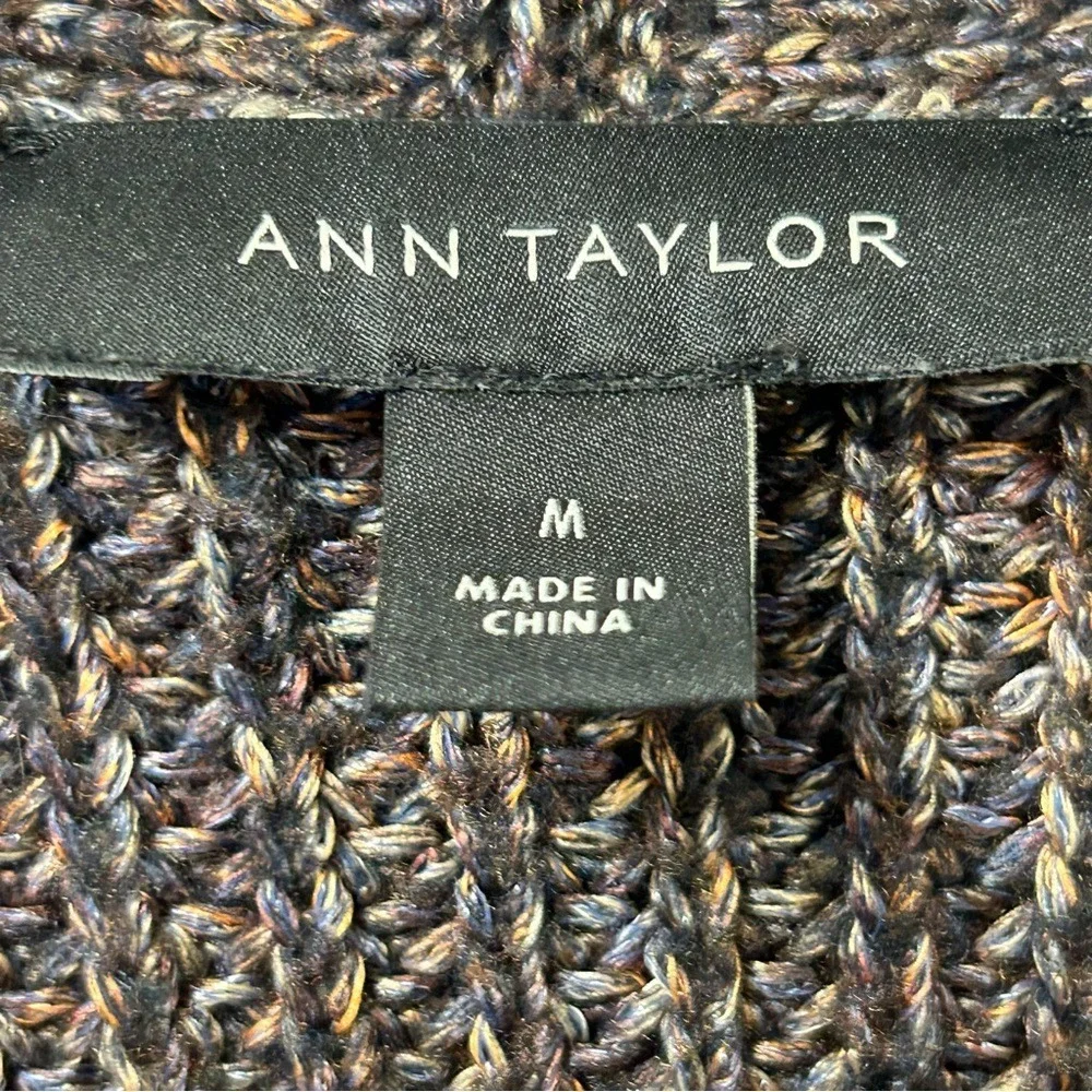 Ann Taylor‎ Multicolor Brown Knit Sweater Grandpa Style Button Closure Sz Medium
